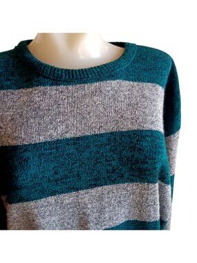 Vintage Sweater Large Oversize Tiel/Gray Striped Preppy 90's Kate Collins